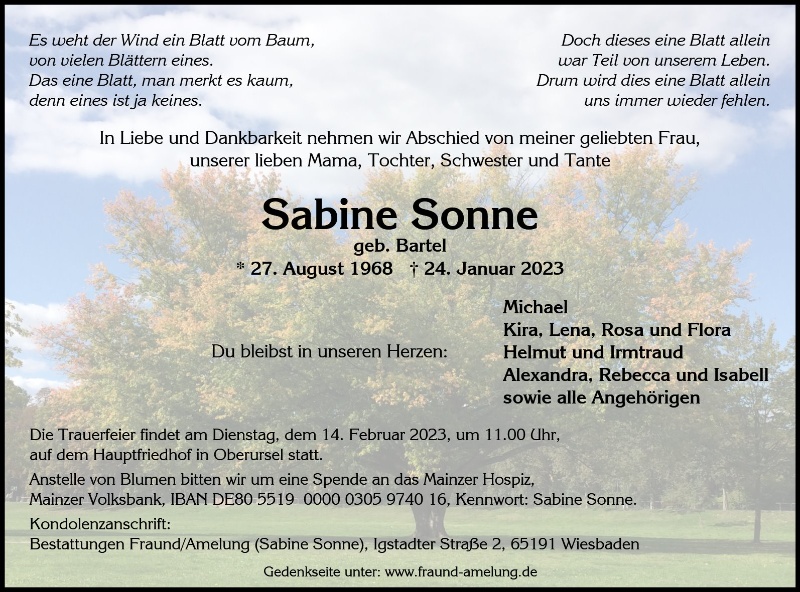 Erinnerungsbild für Sabine Sonne